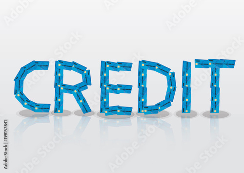 Text Credit Formed by Credit Cards and Reflection on Glossy Surface Vector Illustration