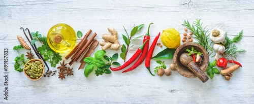 Panel kuchenny z motywem Fresh aromatic herbs and spices for cooking