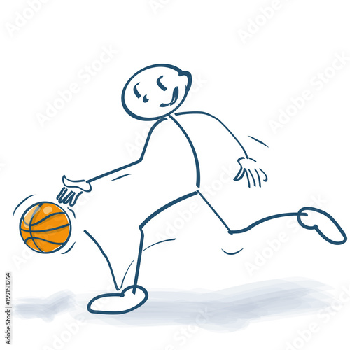 Strichmännchen spielt mit einen Basketball