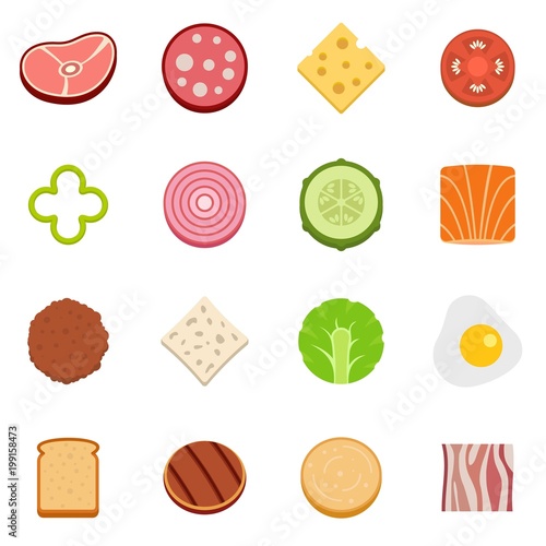 Slice food ingredient icons set vector flat