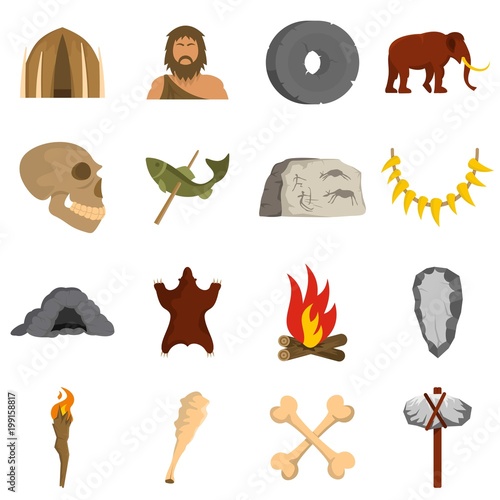 Caveman icons set vector flat