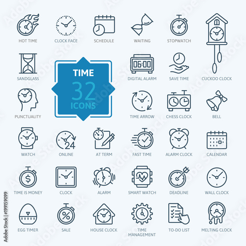 Time - minimal thin line web icon set. Outline icons collection. Simple vector illustration