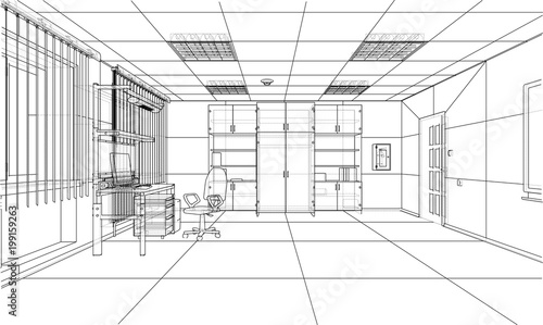 Interior sketch. 3d illustration