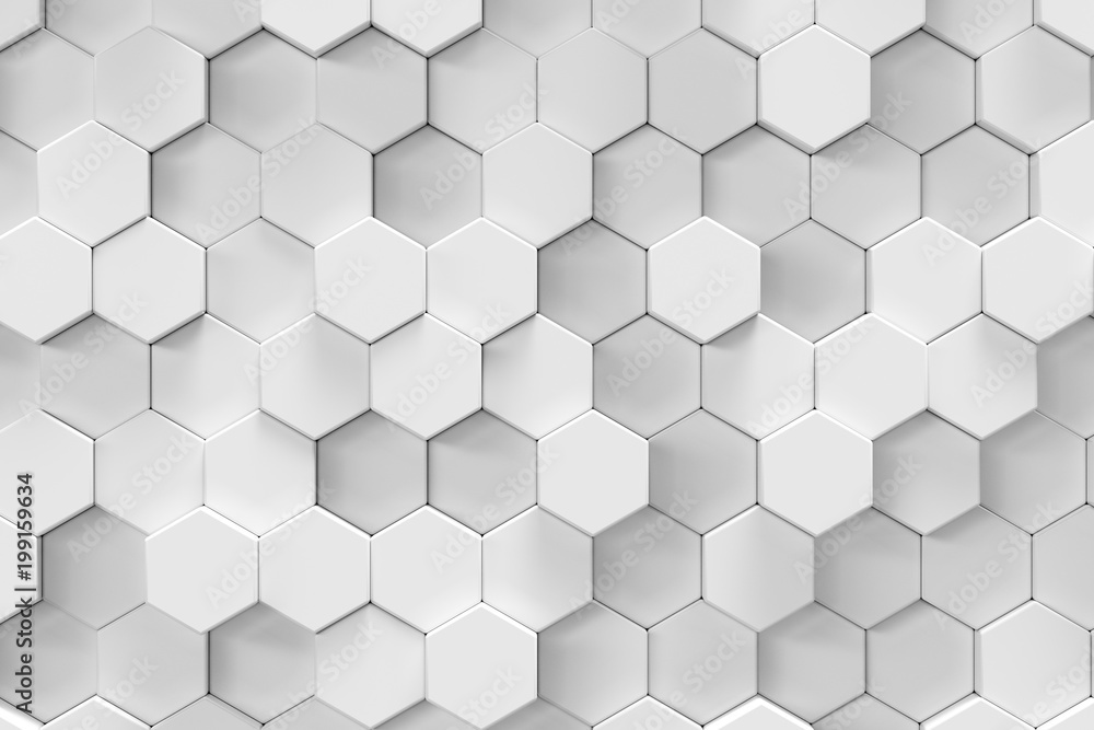 Obraz premium Biały geometryczny heksagonalny abstrakcjonistyczny tło, 3d rendering