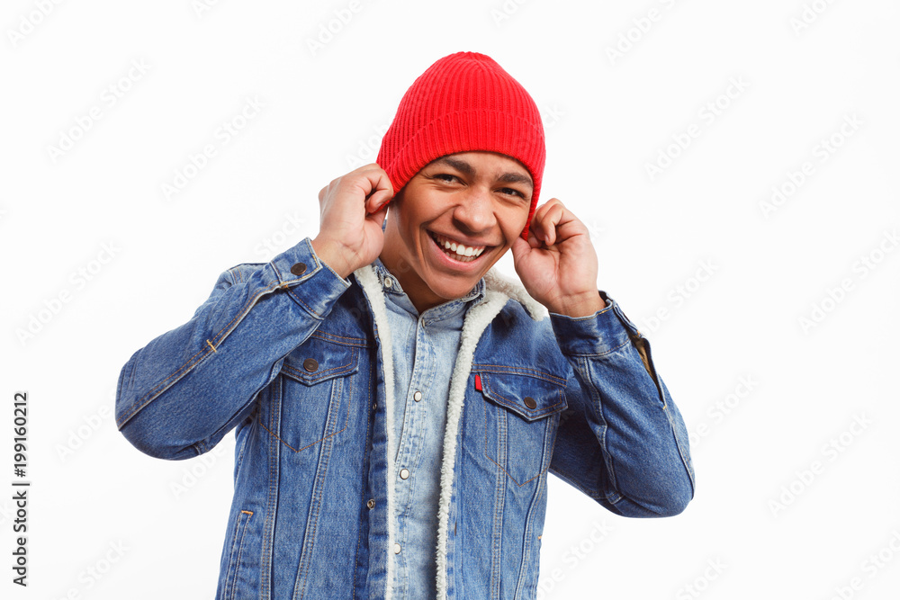 Smiling black hipster man on white Smiling black hipster man on white
