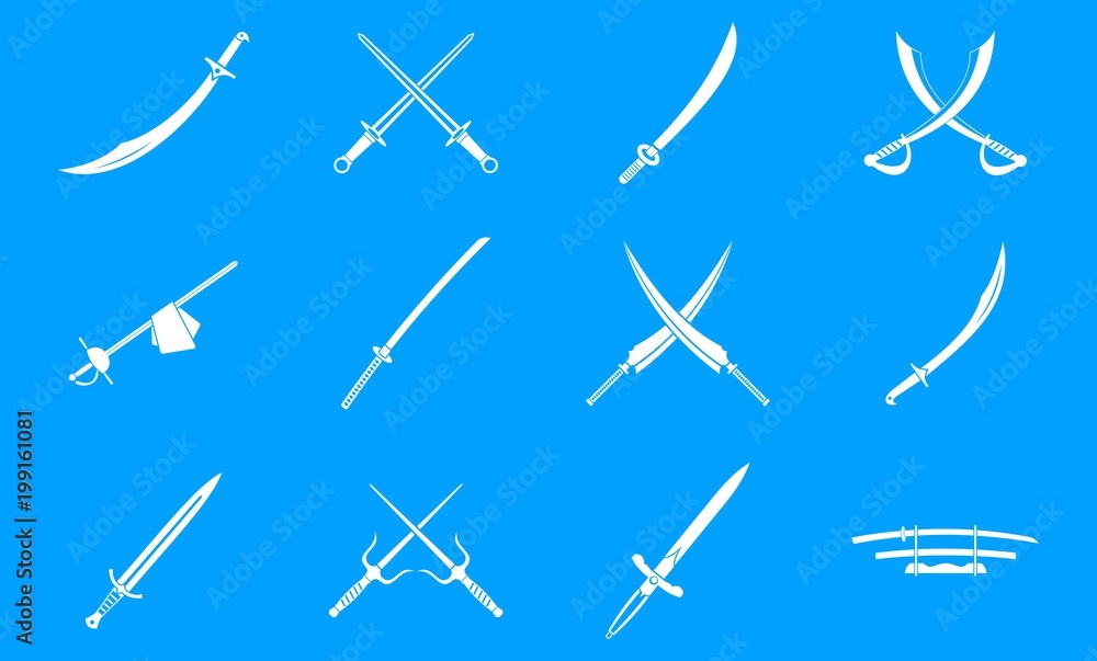 Sword icon blue set vector