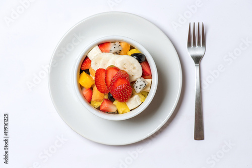 Fruit salad on white background