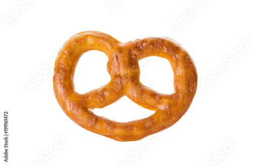 One tasty pretzels traditional German beer snack isolated on white background
