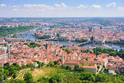 A view from above of the center of Prague. The main tourist attractions, panoramic day view.
