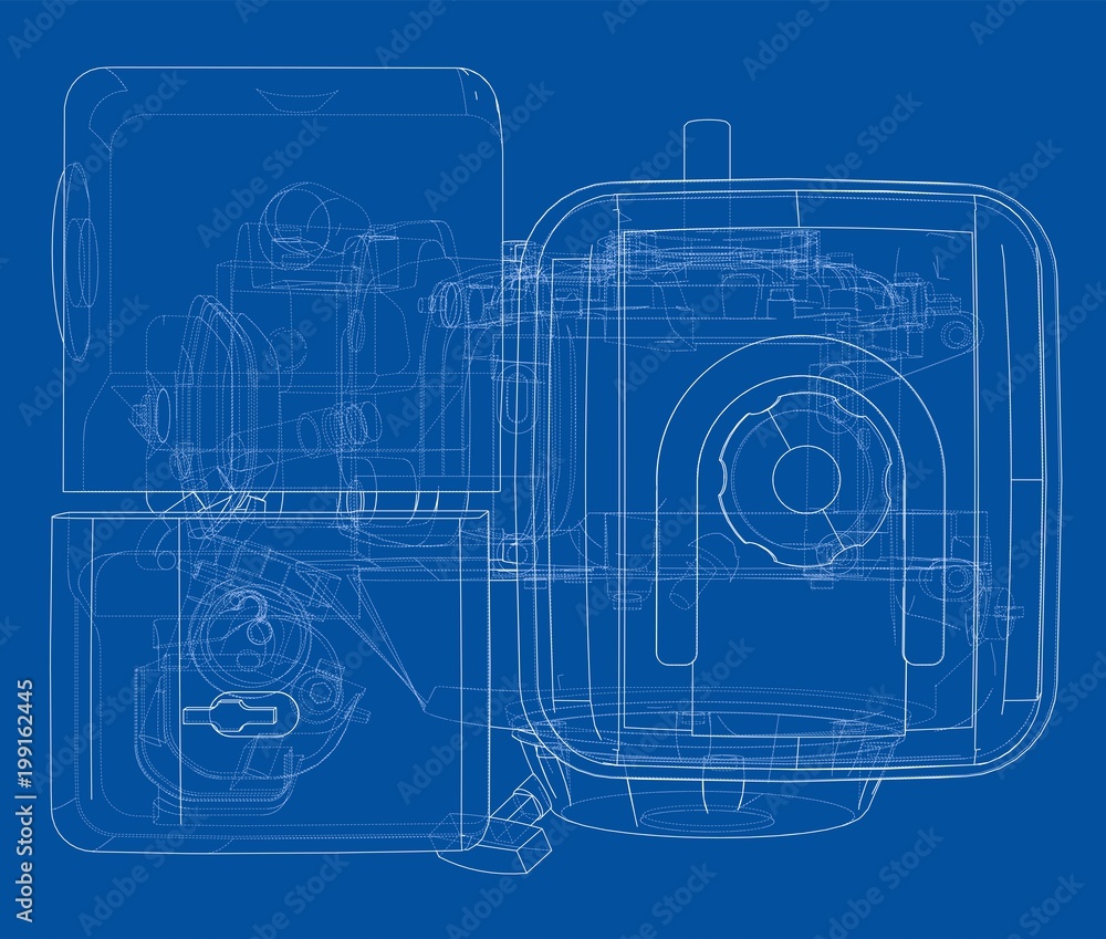 Engine sketch. 3d illustration