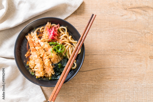 udon ramen noodles with shrimps tempura