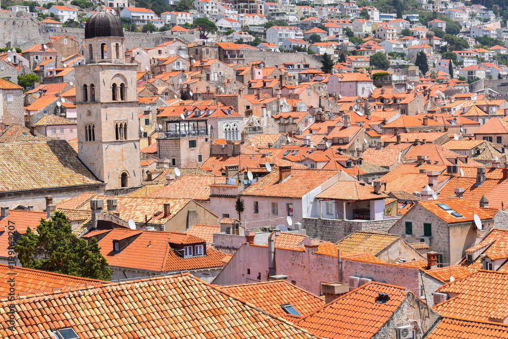 aerial view on houses and orange roofs in old town Dubrovnik Croatia 