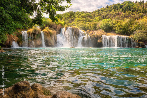 Waterfall in Krka National Park  famous Skradinski buk  one of the most beautiful waterfalls in Europe and the biggest in Croatia  amazing nature landscape