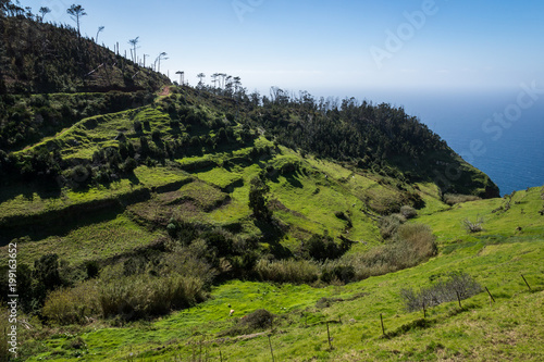 Cliff over the Atlantic ocean in Lombada Velha on the Madeira island, Portugal