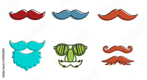 Mustache icon set, color outline style