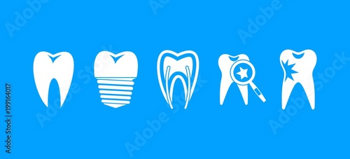 Tooth icon blue set vector