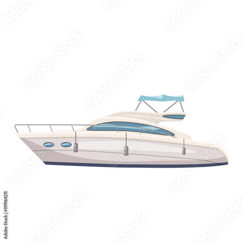 Speed boat, yacht on seascape background, cartoon style, vector illustration, isolated © hadeev