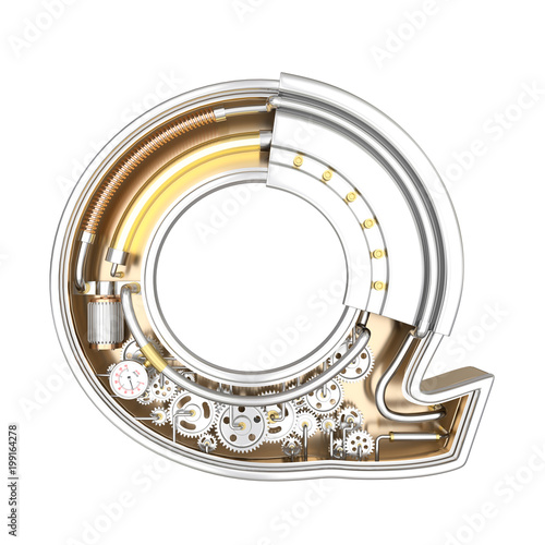 Mechanic alphabet ,letter Q on white background with clipping path. 3D illustration