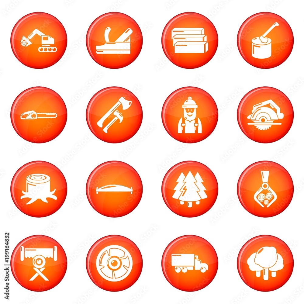 Timber industry icons set red vector