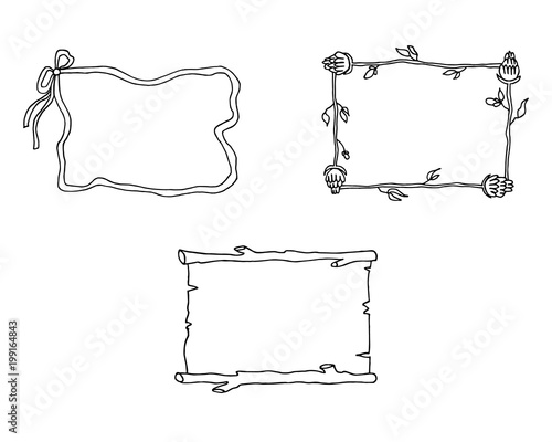 Three frames Plants and ribbon artichoke flower wood