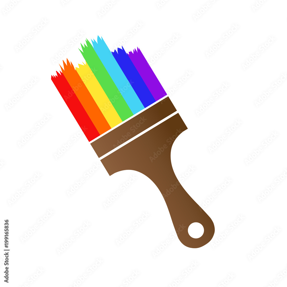 Paint brush with colourful paint drop (rainbow). Brush icon. Stock