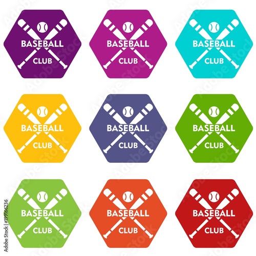 Baseball club icons set 9 vector