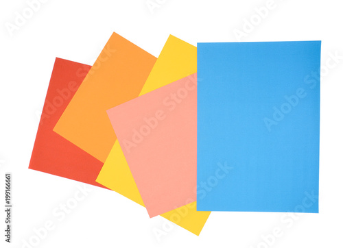 red, yellow, pink, blue and orange paper isolated on white background