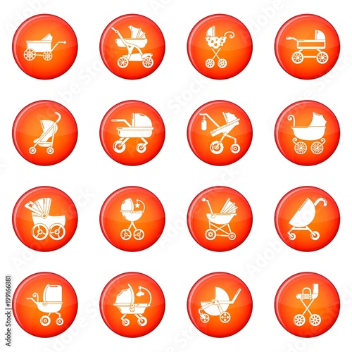 Baby carriage icons set red vector
