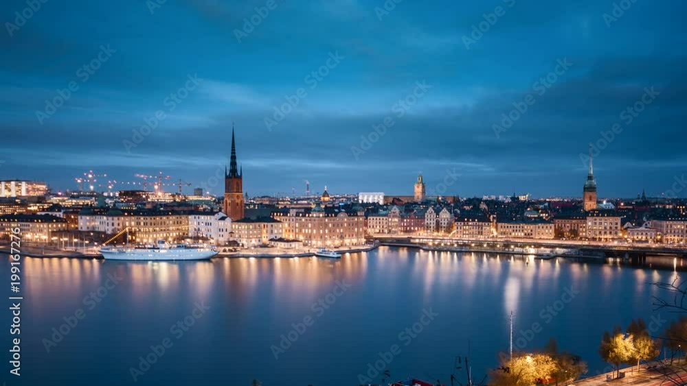 Stockholm skyline day to night time-lapse, Sweden Stockholm skyline day to night time-lapse, Sweden