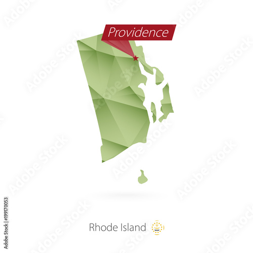 Green gradient low poly map of Rhode Island with capital Providence
