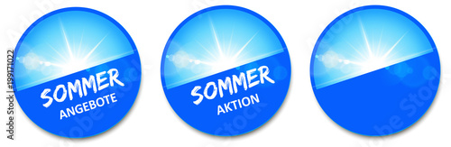 Button Set mit strahlender Sonne - Sommer Angebote / Sommer Aktion 