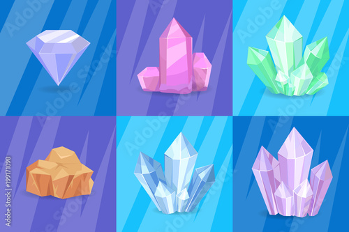 Precious Stones and Minerals Vector Illustration