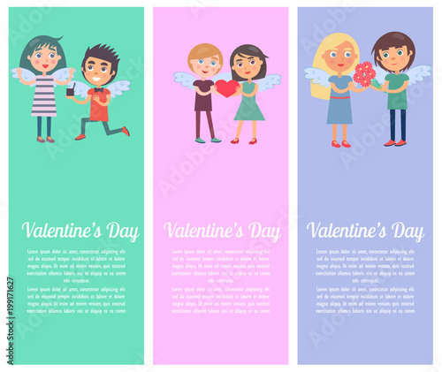 Valentines Day Postcards Set with Young Lovers