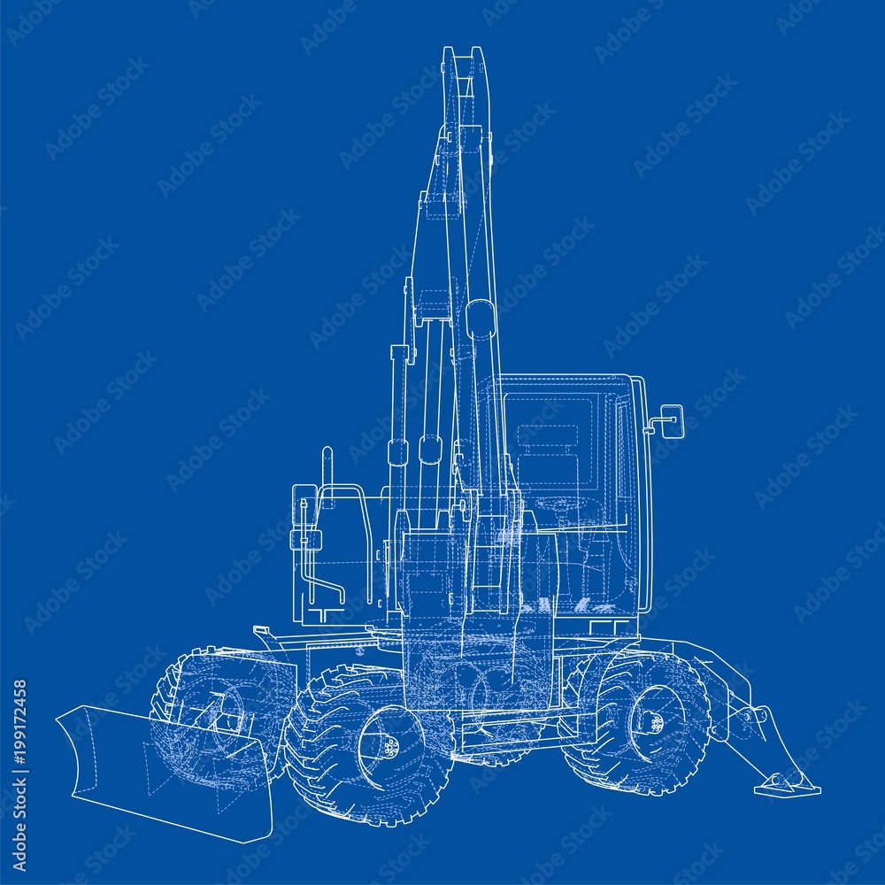 Outline of excavator isolated on background