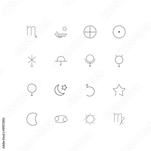 Astrology simple linear icons set. Outlined vector icons