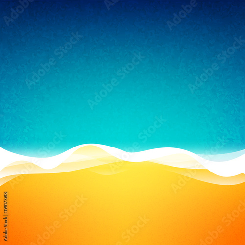 Top View of the Coast, Ocean with Waves and Sand, Summer Background, Sea Holiday, Vector Illustration