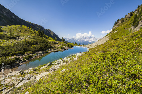 Lake Spiegelsee Mittersee and mountain range Dachstein in Austrian Alps © photoflorenzo