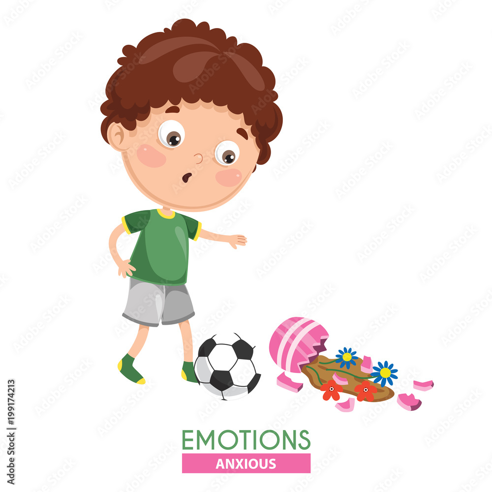 Vector Illustration Of Anxious Kid Emotion