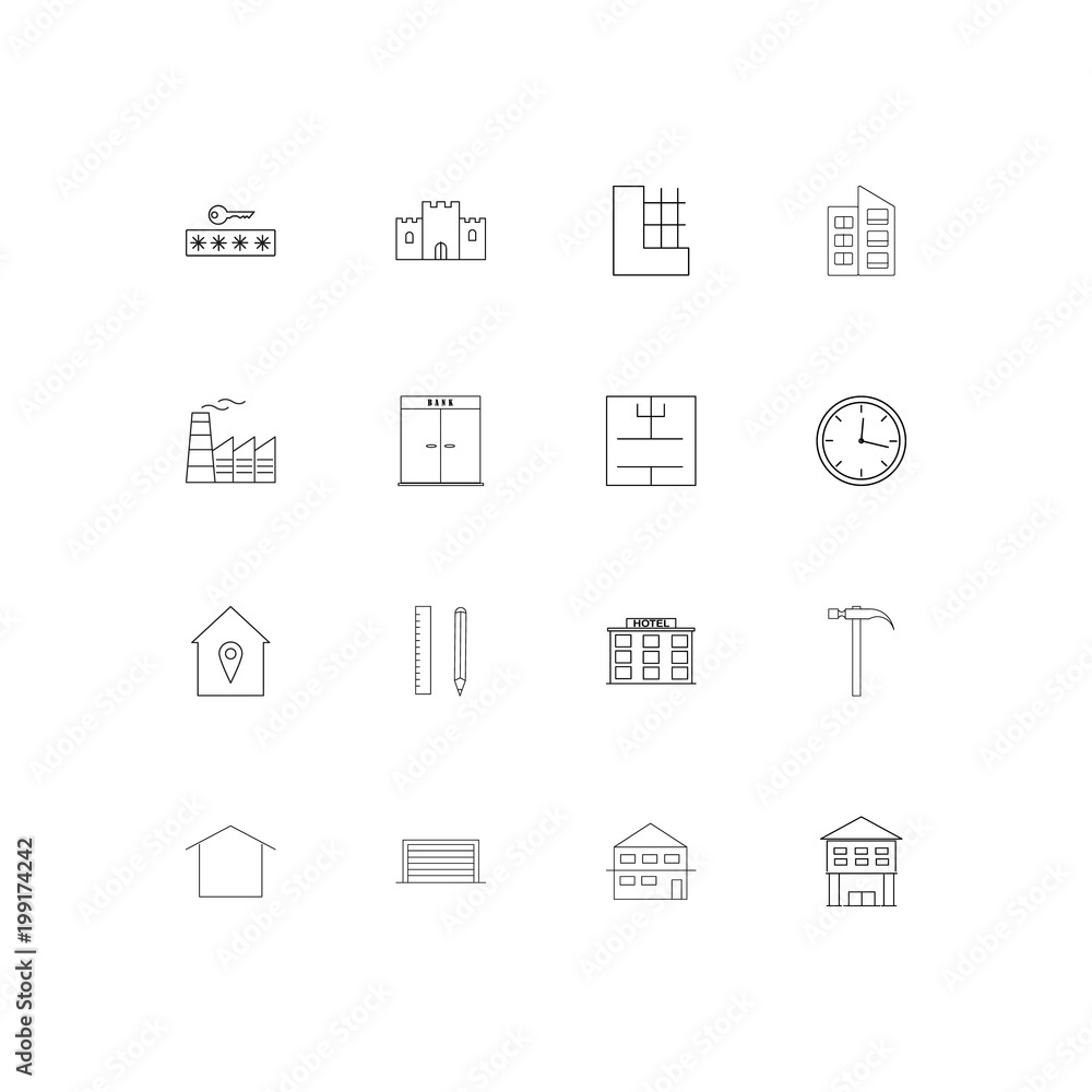 Buildings And Constructions simple linear icons set. Outlined vector icons Buildings And Constructions simple linear icons set. Outlined vector icons