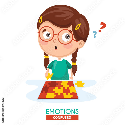 Vector Illustration Of Confused Kid Emotion