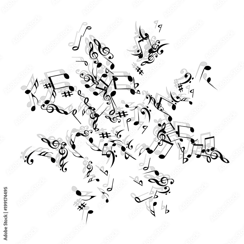 Obraz premium Musical Signs. Modern Background with Notes. Vector Element for Musical Poster, Banner, Advertising, Card. Minimalistic Simple Background.