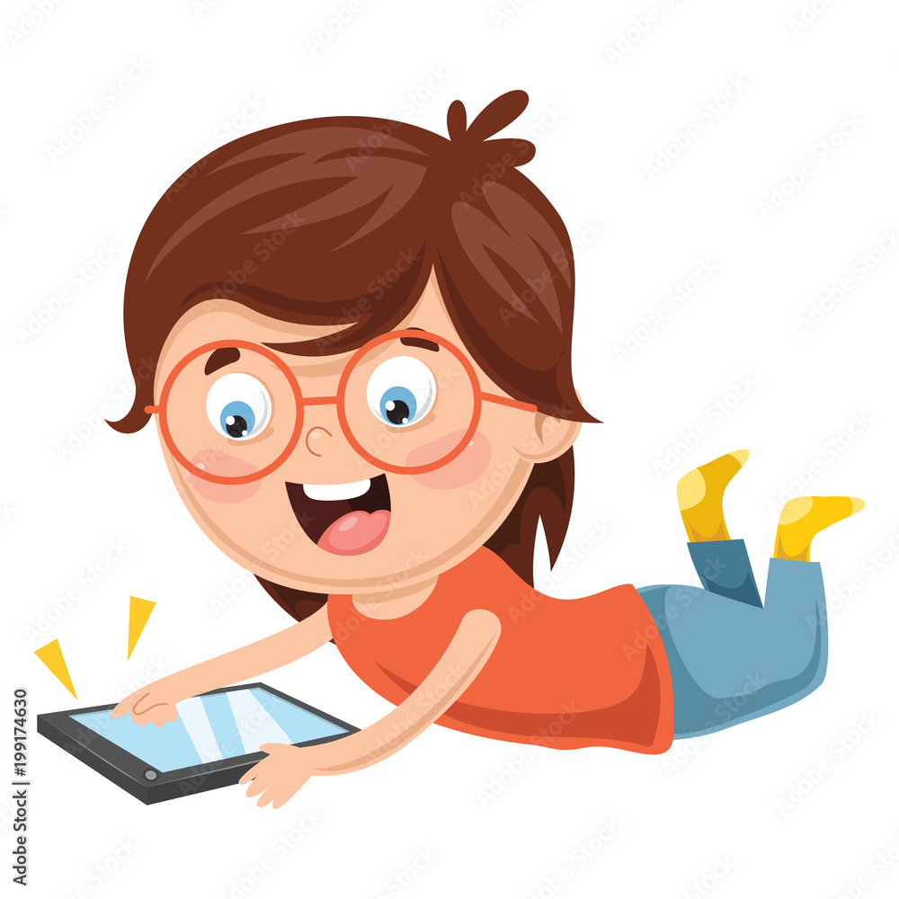 Vector Illustration Of Kid Using Mobile Device Vector Illustration Of Kid Using Mobile Device