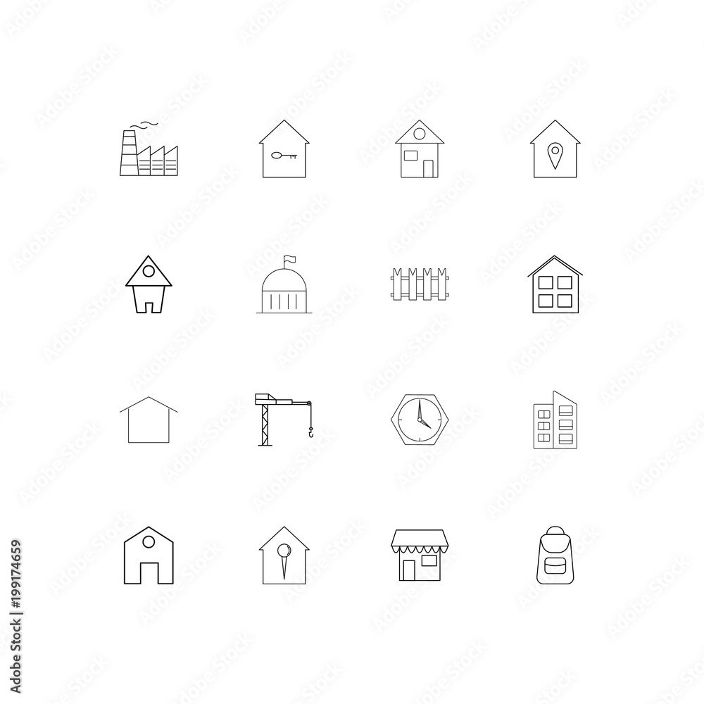 Buildings And Constructions simple linear icons set. Outlined vector icons