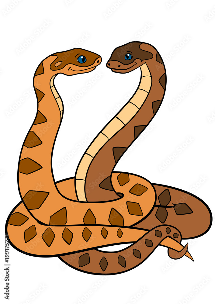 Cartoon animals. Two cute vipers smile. Cartoon animals. Two cute vipers smile.