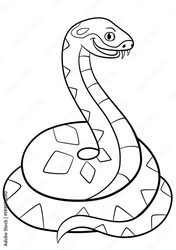 Fototapeta premium Coloring pages. Little cute viper smiles.