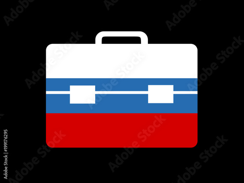 Russian diplomatic bag as metaphor of diplomacy, ambassy, diplomat and ambassador of Russia. Vector illustration