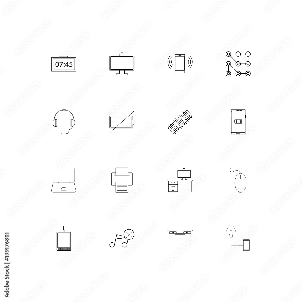 Devices simple linear icons set. Outlined vector icons