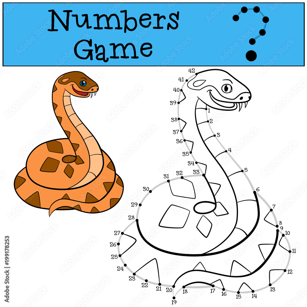 Educational game: Numbers game with contour. Little cute viper. Educational game: Numbers game with contour. Little cute viper.