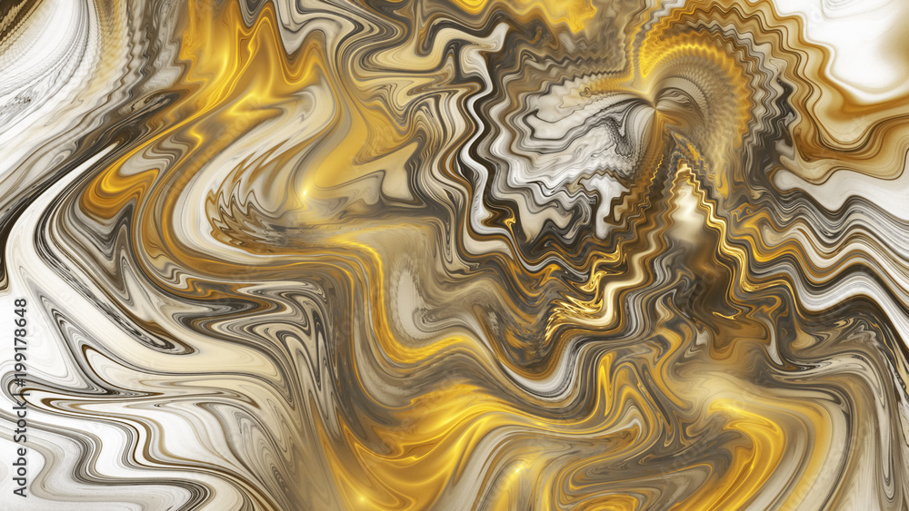 Abstract golden and grey swirly shapes. Fantasy fractal texture. Digital art. 3D rendering.