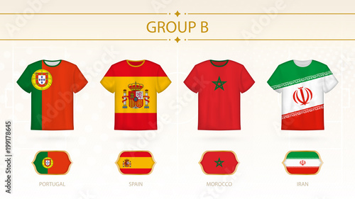 Football t-shirt with flags, teams of group B.